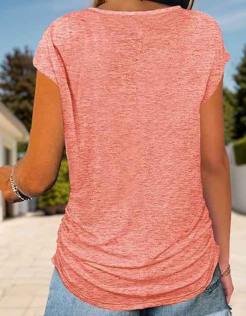 Load image into Gallery viewer, Full Size Half Zip Cap Sleeve T-Shirt
