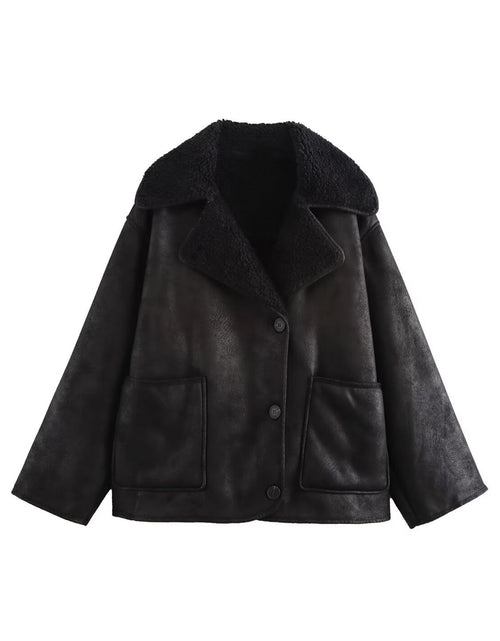Load image into Gallery viewer, Collared Neck Long Sleeve Plush Jacket
