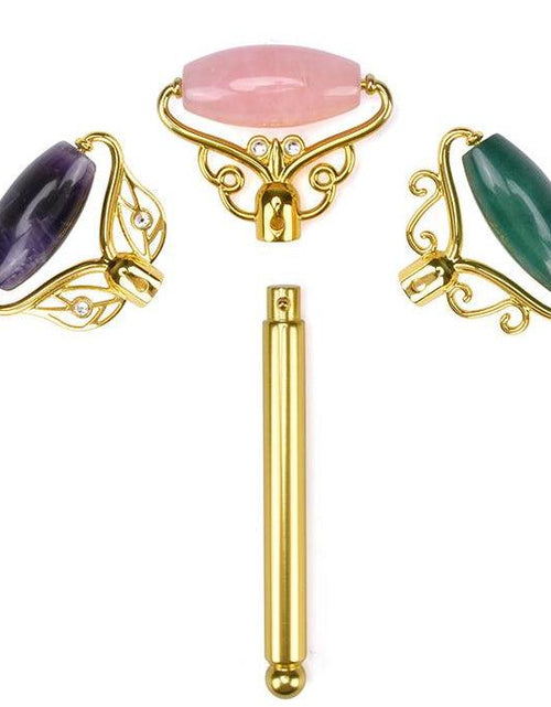Load image into Gallery viewer, Limited Edition - Magic Wand - Jade, Rose Quartz, Amethyst Facial Roller w/ Stand by ZAQ Skin &amp; Body
