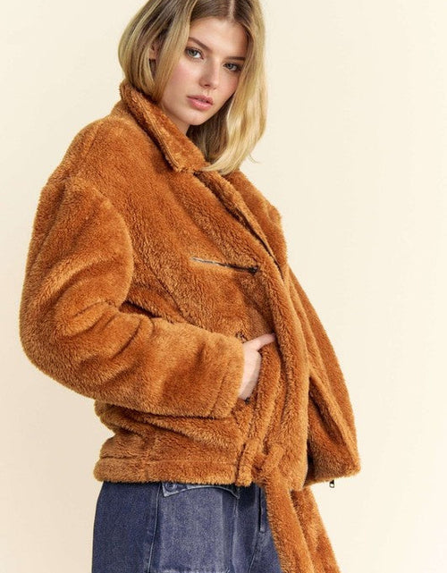 Load image into Gallery viewer, Davi &amp; Dani Fuzzy Zip Up Collared Neck Jacket
