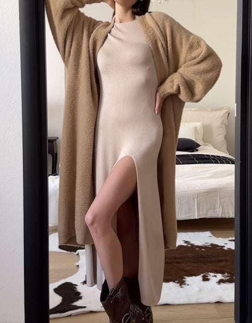 Load image into Gallery viewer, Side Slit Round Neck Long Sleeve Dress
