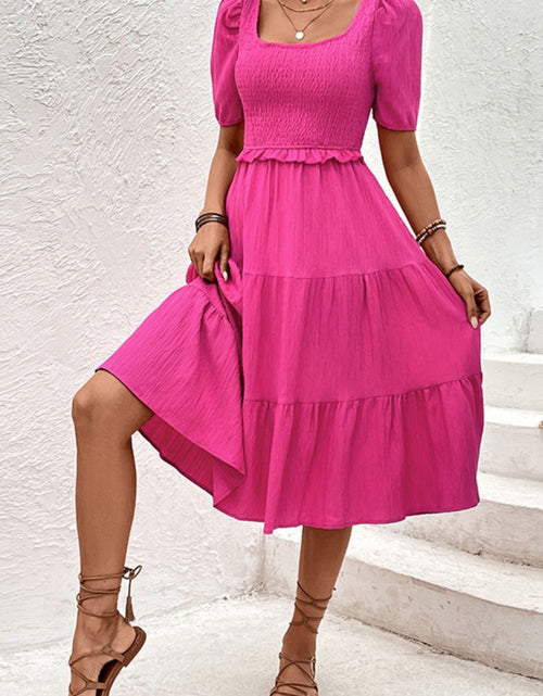 Load image into Gallery viewer, Perfee Square Neck Puff Sleeve Cutout Dress

