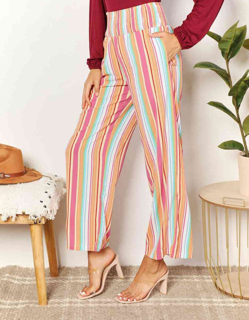 Load image into Gallery viewer, Double Take Striped Smocked Waist Pants with Pockets
