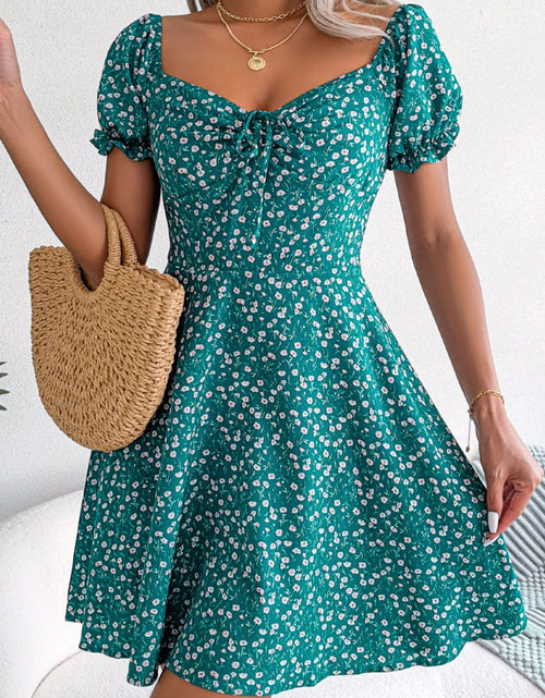 Load image into Gallery viewer, Ditsy Floral Drawstring A-Line Dress
