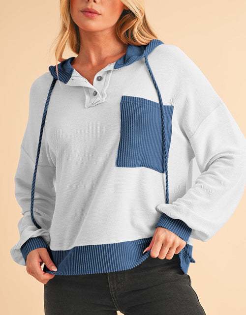 Load image into Gallery viewer, Corded Color Block Drawstring Hoodie
