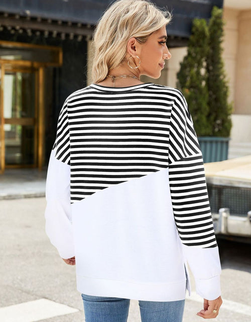 Load image into Gallery viewer, Slit Contrast Striped Long Sleeve Sweatshirt

