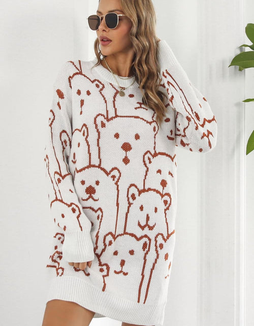 Load image into Gallery viewer, Bear Pattern Round Neck Sweater Dress
