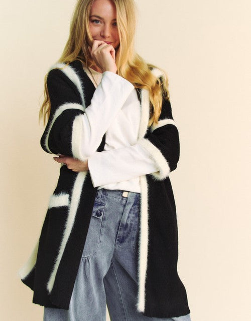 Load image into Gallery viewer, Davi &amp; Dani Fuzzy Trim Open Front Loose Fit Cardigan
