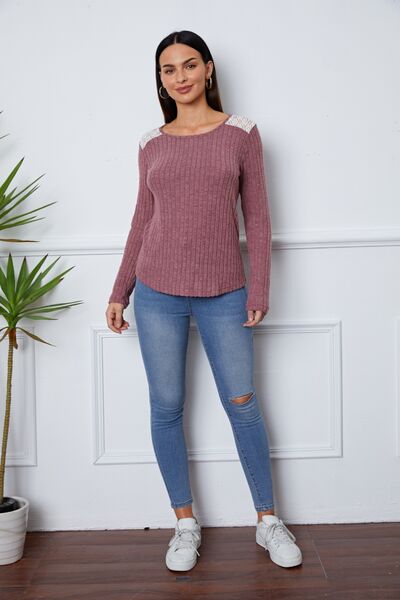 Load image into Gallery viewer, Lace Detail Long Sleeve T-Shirt
