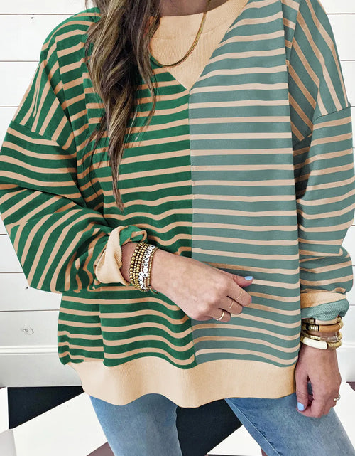 Load image into Gallery viewer, Contrast Stripes Round Neck Long Sleeve Sweatshirt
