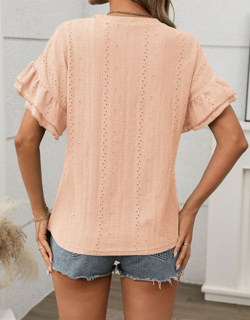Load image into Gallery viewer, Eyelet Round Neck Flounce Sleeve Top
