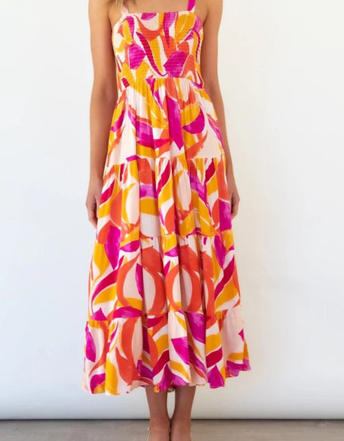 Load image into Gallery viewer, Printed Smocked Square Neck Tiered Sleeveless Dress
