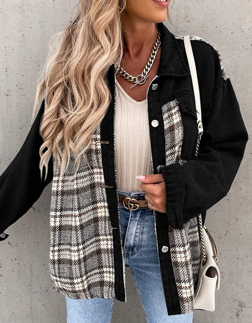 Load image into Gallery viewer, Plaid Button Up Dropped Shoulder Jacket
