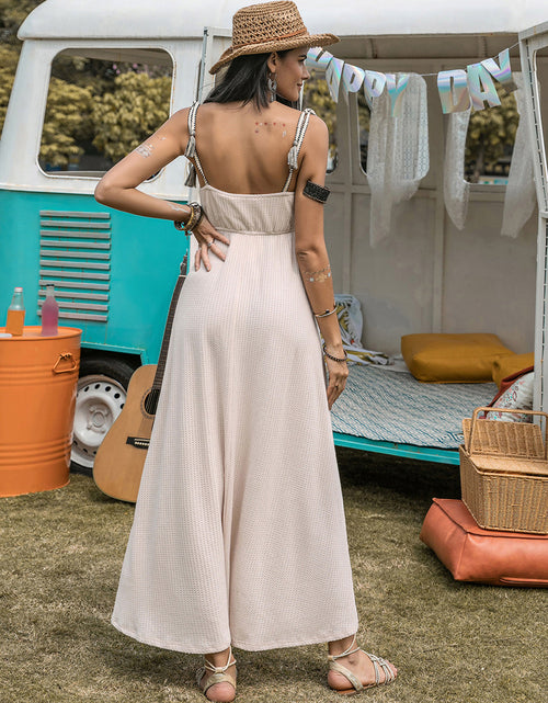 Load image into Gallery viewer, Waffle-Knit Tied Spaghetti Strap Dress

