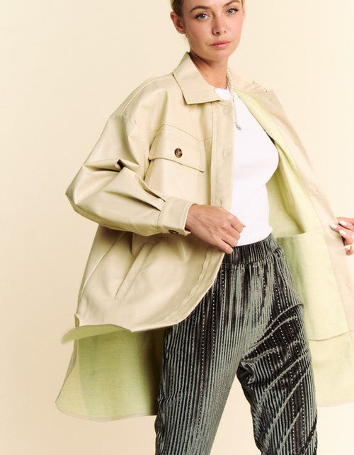 Load image into Gallery viewer, Davi &amp; Dani Faux Leather Button Up Jacket with Chest Pockets
