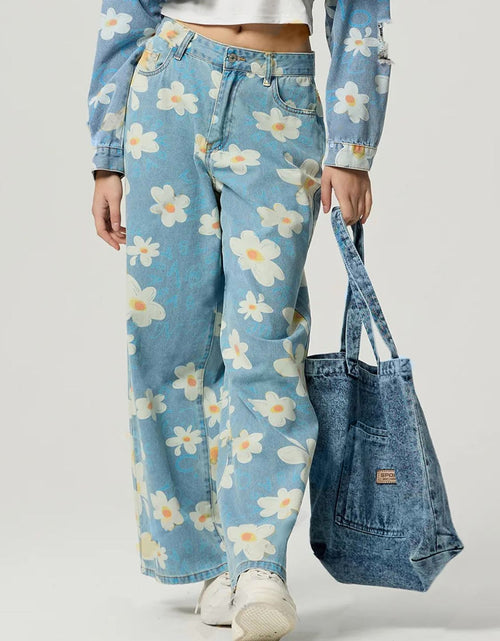 Load image into Gallery viewer, Pocketed Floral Wide Leg Jeans
