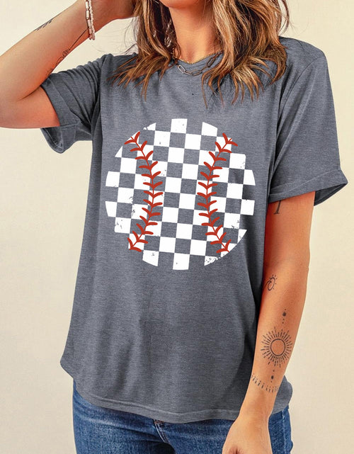 Load image into Gallery viewer, Checkered Graphic Round Neck Short Sleeve T-Shirt
