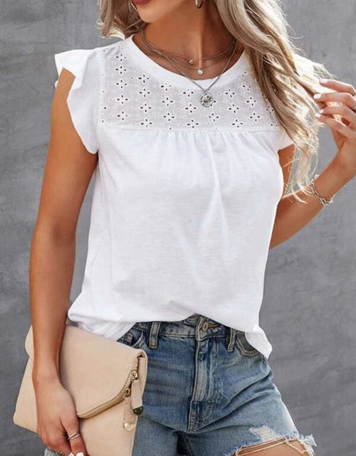 Load image into Gallery viewer, Ruffled Round Neck Cap Sleeve T-Shirt
