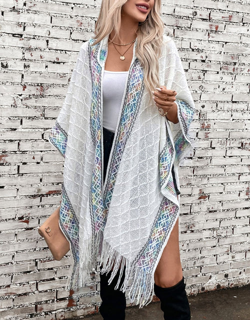 Load image into Gallery viewer, Fringe Half Sleeve Hooded Poncho
