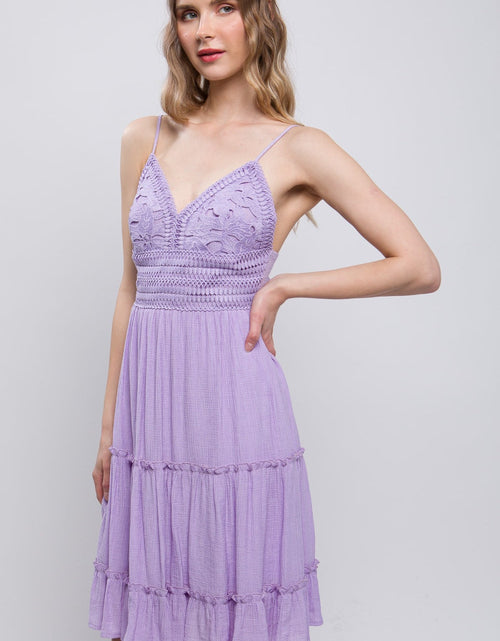 Load image into Gallery viewer, Love Tree Lace Detail Tied V-Neck Mini Cami Dress
