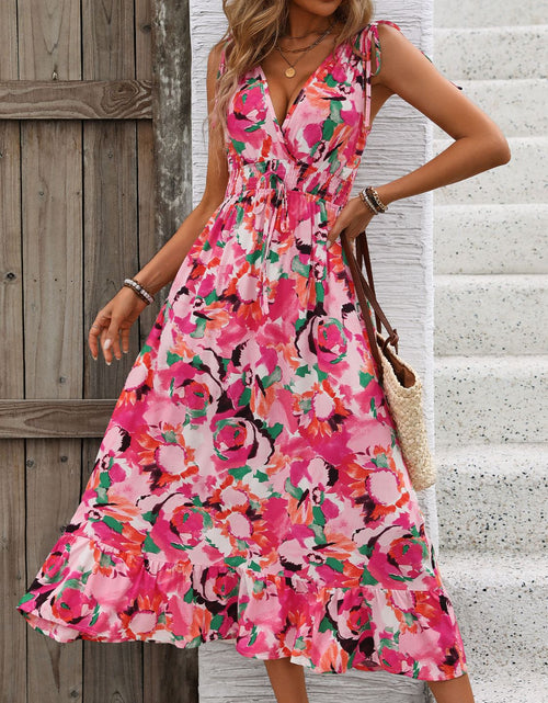 Load image into Gallery viewer, Perfee Ruffled Smocked Printed Sleeveless Dress

