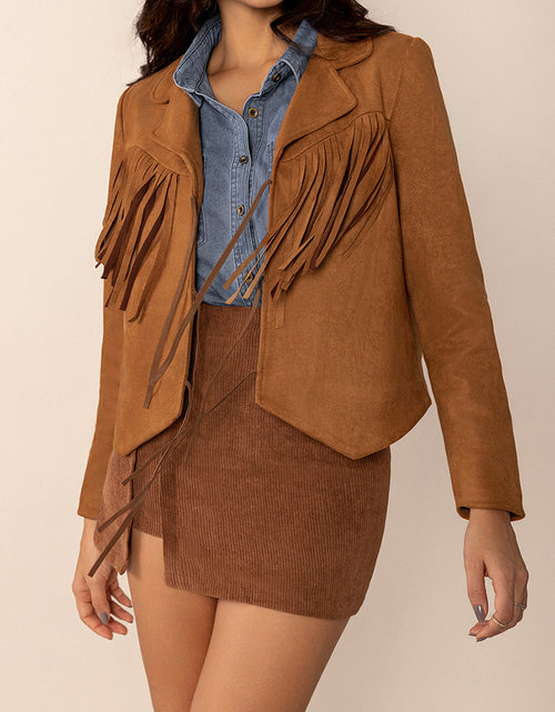 Load image into Gallery viewer, Tied Tassel Collared Neck Long Sleeve Jacket
