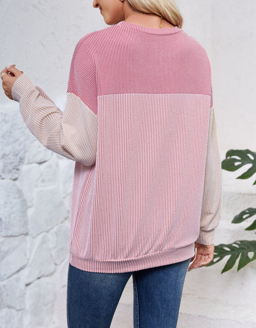 Load image into Gallery viewer, Lovelet Color Block Round Neck Long Sleeve Sweatshirt
