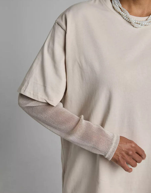 Load image into Gallery viewer, Faux Layered Round Neck Mesh Sleeve Top
