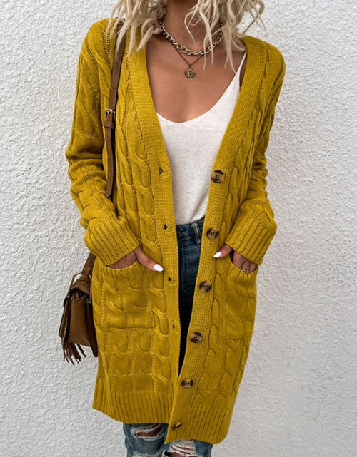 Load image into Gallery viewer, Cable-Knit Button Down Cardigan with Pockets
