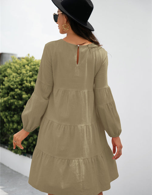 Load image into Gallery viewer, Balloon Sleeve Keyhole Tiered Dress
