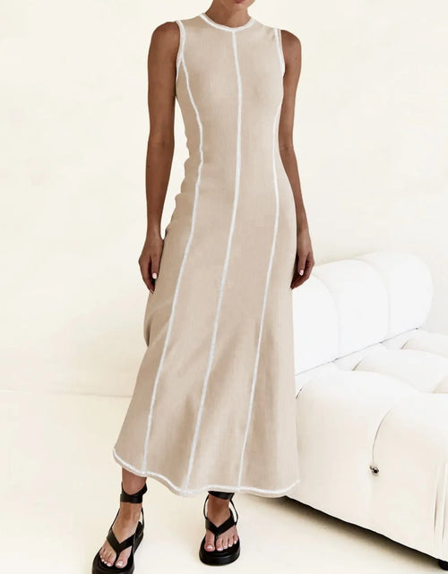 Load image into Gallery viewer, Contrast Stitching Round Neck Sleeveless Midi Dress
