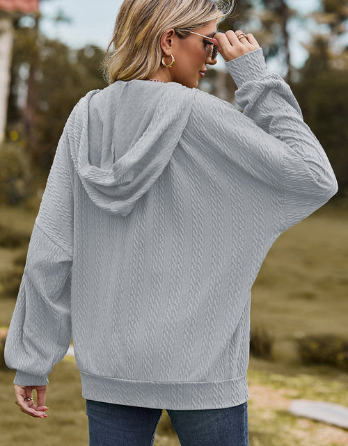 Load image into Gallery viewer, Drawstring Zip Up Dropped Shoulder Hoodie
