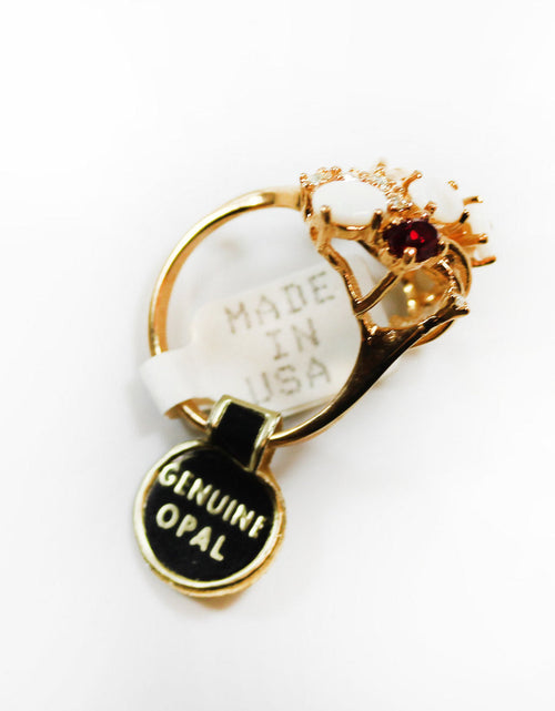 Load image into Gallery viewer, Vintage Genuine Opals Cluster with Austrian Crystals 18k Yellow Gold Plated Cocktail Ring by PVD Vintage Jewelry
