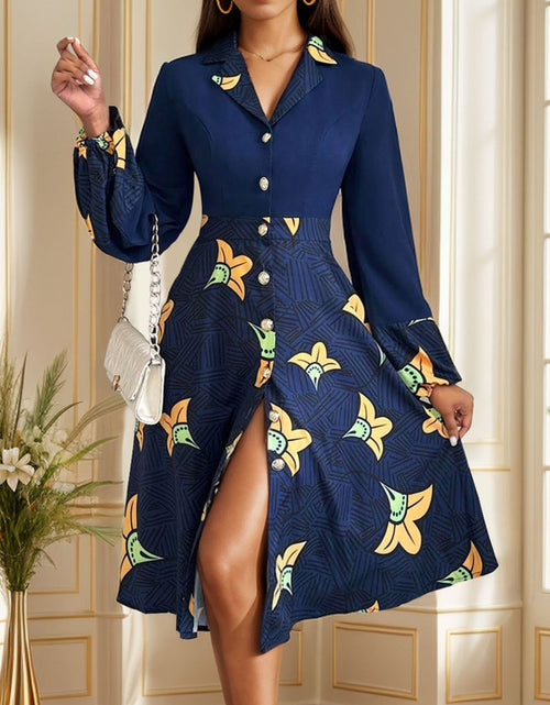 Load image into Gallery viewer, Perfee Printed Collared Neck Long Sleeve Dress
