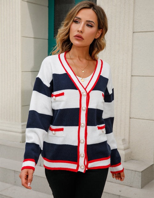 Load image into Gallery viewer, Angel Wings Color Block V-Neck Long Sleeve Cardigan
