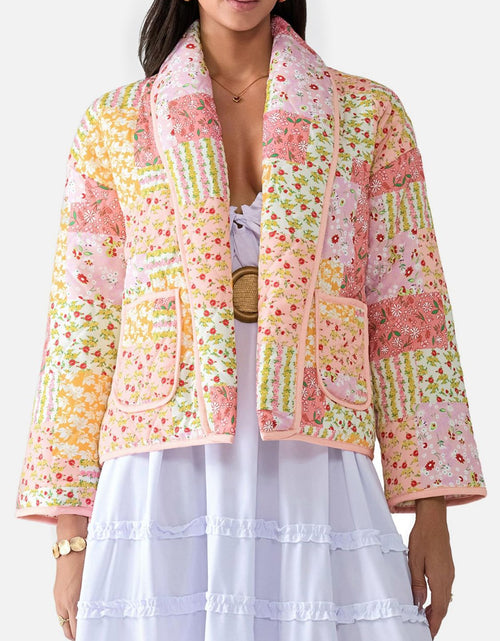 Load image into Gallery viewer, Printed Patchwork Open Front Cardigan with Pockets
