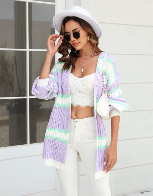 Load image into Gallery viewer, Angel Wings Color Block Ribbed Dropped Shoulder Open Front Cardigan
