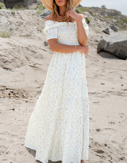 Load image into Gallery viewer, Frilly Shirred Bodice Tiered Floral Maxi Dress by Poppy Lee Lane

