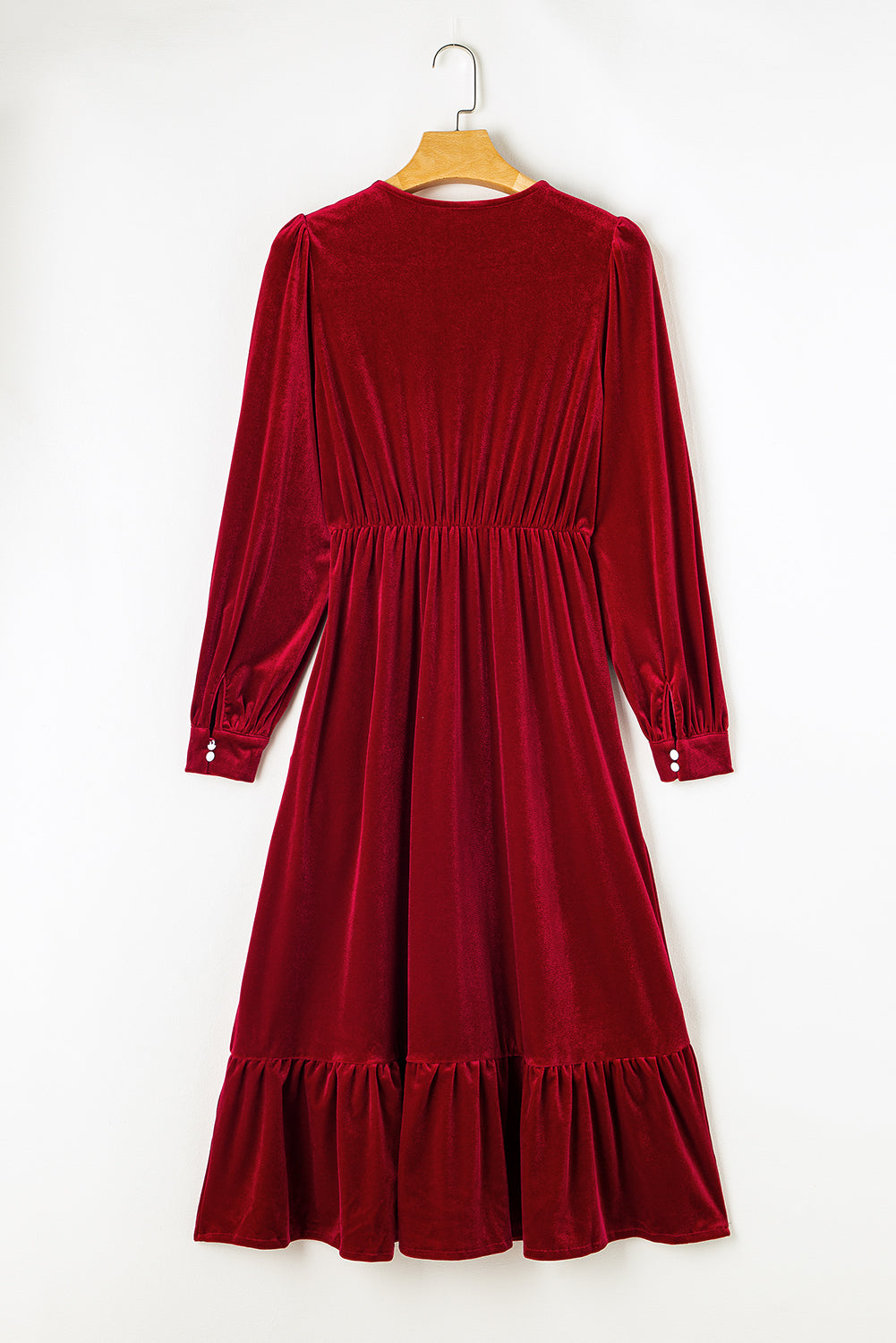Olivia Velvet Buttoned Puff Sleeve V Neck Split Midi Dress by Poppy Lee Lane