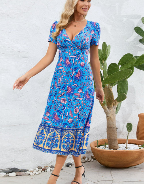 Load image into Gallery viewer, Printed Surplice Short Sleeve Dress
