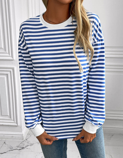 Load image into Gallery viewer, Ivy Lane Striped Round Neck Long Sleeve Sweatshirt
