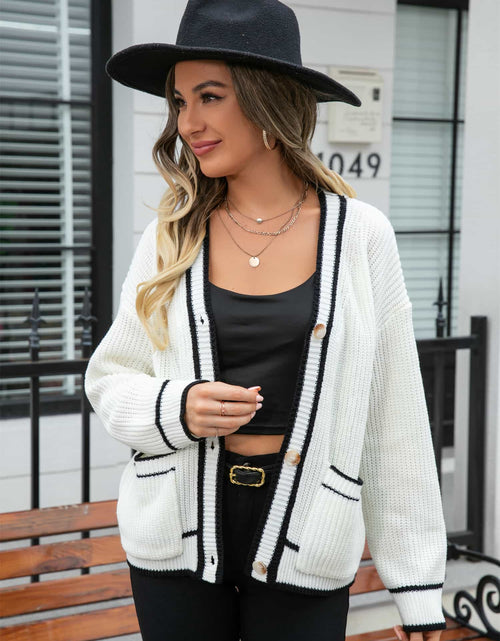 Load image into Gallery viewer, Angel Wings Waffle Knit V-Neck Cardigan with Pocket
