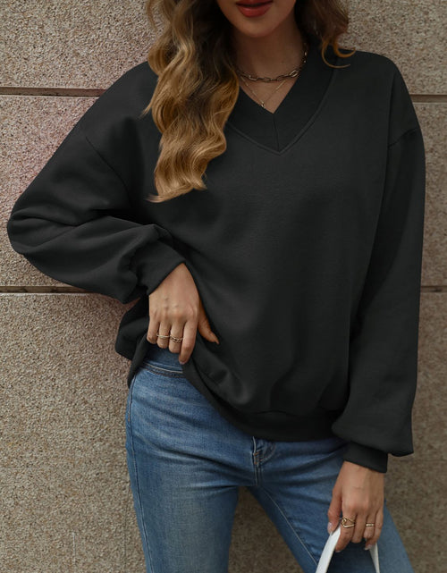 Load image into Gallery viewer, V-Neck Long Sleeve Dropped Shoulder Sweatshirt
