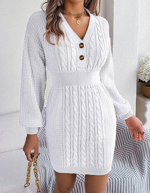 Load image into Gallery viewer, Buttoned Cable-Knit V-Neck Sweater Dress
