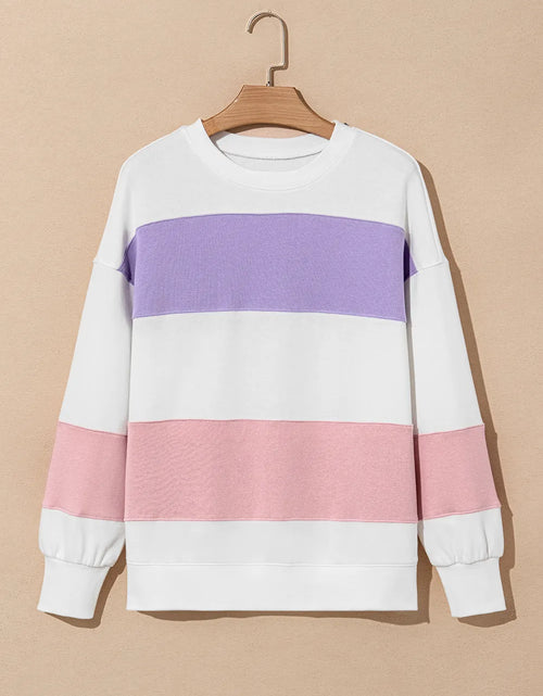 Load image into Gallery viewer, Color Block Round Neck Long Sleeve Sweatshirt
