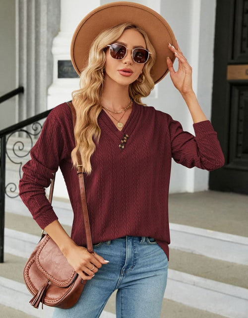 Load image into Gallery viewer, Decorative Button V-Neck Long Sleeve T-Shirt
