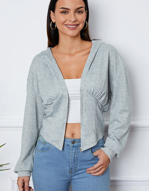 Load image into Gallery viewer, Shiny Ruched Half Zip Hooded Jacket
