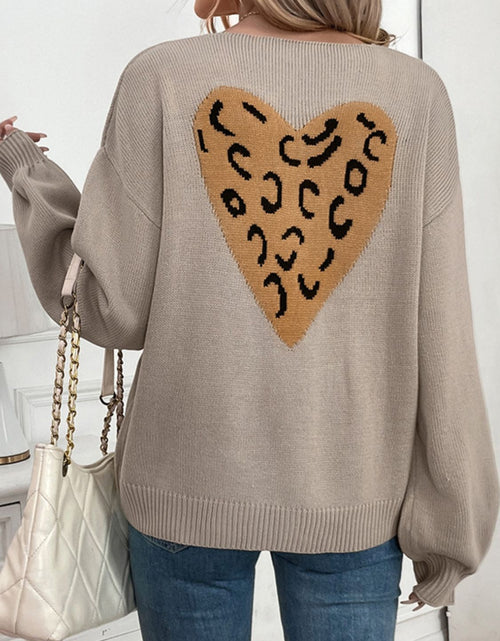 Load image into Gallery viewer, Perfee Tied Contrast Heart V-Neck Long Sleeve Cardigan

