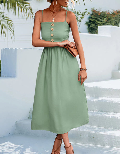 Load image into Gallery viewer, Decorative Button Spaghetti Strap Midi Dress
