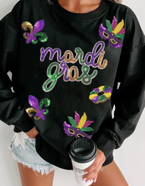 Load image into Gallery viewer, MARDI GRAS Sequin Round Neck Sweatshirt
